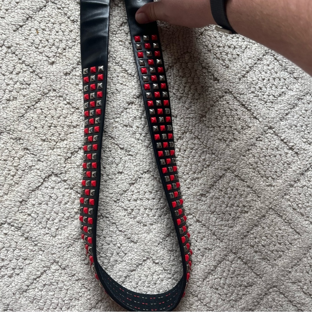 Philcos Red and Brushed Silver Studded Leather Belt